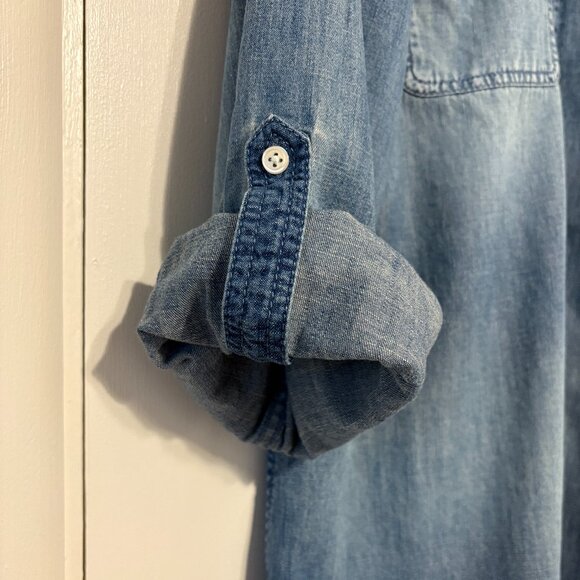 Talbots Women's Classic Blue Chambray Denim Button-Front Tab-Sleeve Shirt Top XL - Picture 5 of 11